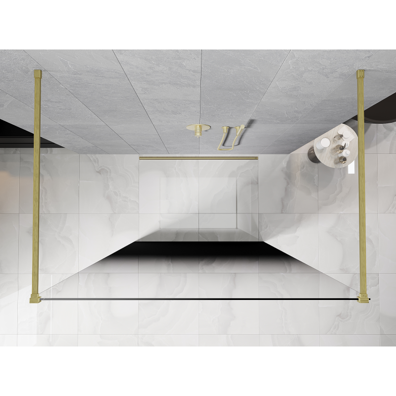 Mexen Kioto laisvai stovinti dušo pertvara 100 x 200 cm, ombre juoda 8 mm, auksinė matinė - 800-100-002-55-76