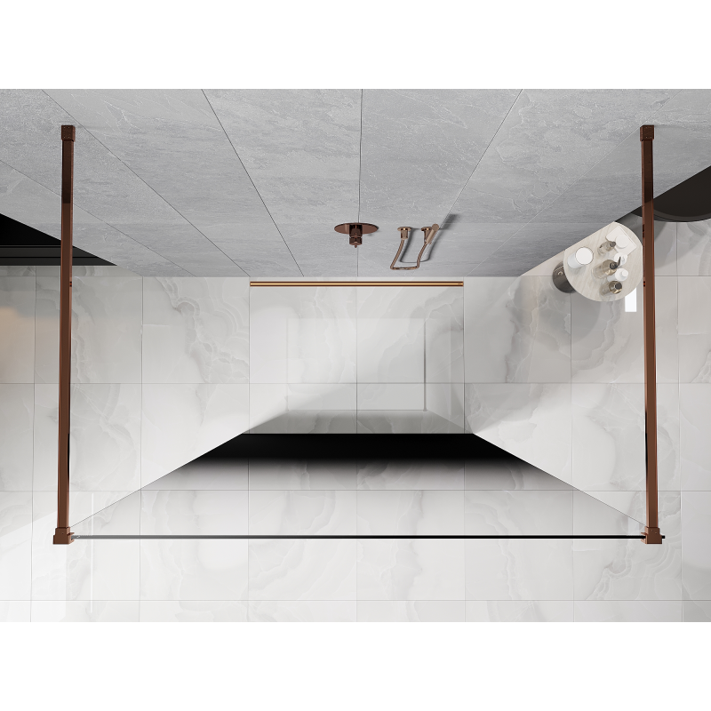 Mexen Kioto Laisvai stovinti dušo siena 130 x 200 cm, ombre juoda 8 mm, rožinis auksas - 800-130-002-60-76