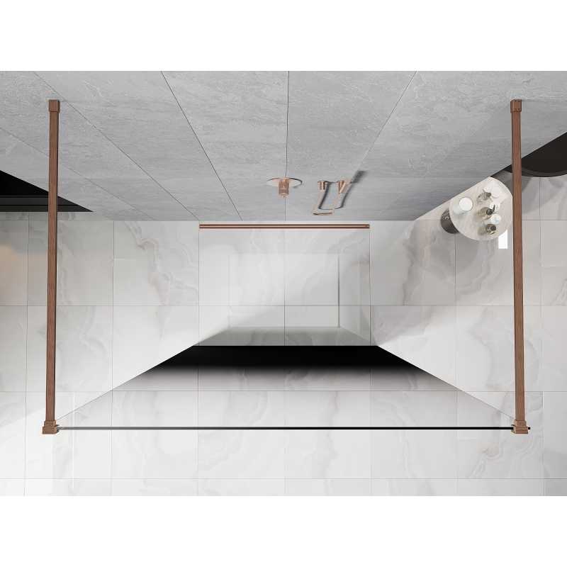 Mexen Kioto laisvai stovinti dušo siena 110 x 200 cm, ombre juoda 8 mm, šlifuotas varis - 800-110-002-65-76