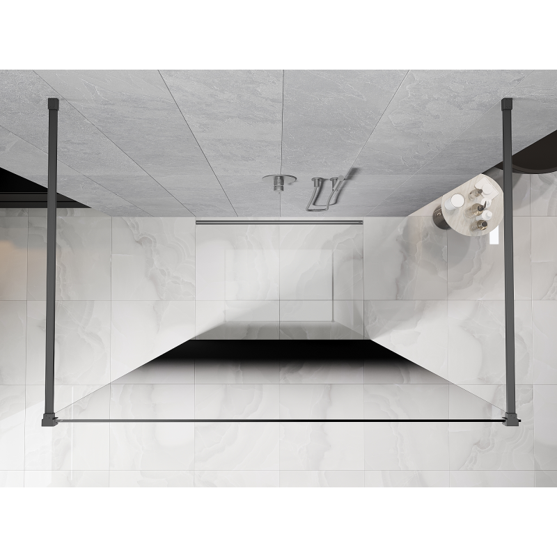 Mexen Kioto laisvai stovinti dušo sienelė 110 x 200 cm, ombre juoda 8 mm, plieno pilka - 800-110-002-95-76