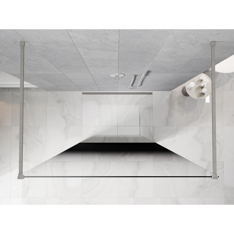 Mexen Kioto laisvai stovinti dušo siena 130 x 200 cm, ombre juoda 8 mm, šlifuotas nikelis - 800-130-002-97-76
