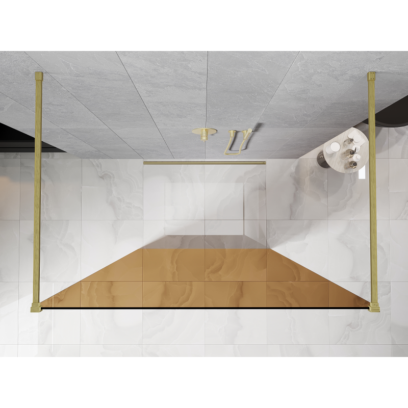 Mexen Kioto laisvai stovinti dušo sienelė 110 x 200 cm, ruda 8 mm, auksinė šlifuota - 800-110-002-55-32