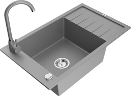Mexen Elias granito plautuvė 1-dubens su nutekamu vandens indu ir virtuvės maišytuvu Telma, pilka - 6511-71-670200-71