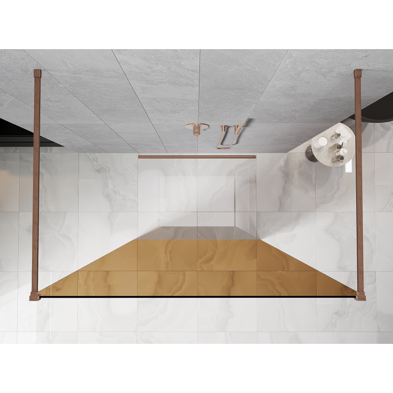 Mexen Kioto laisvai stovinti dušo sienelė 110 x 200 cm, bronza 8 mm, šlifuotas varis - 800-110-002-65-32