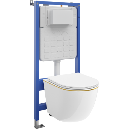 Mexen Lena potinkinis WC rėmas Tex Slim su WC dubeniu ir lėtai nusileidžiančiu dangčiu, baltas/auksinis - 610030224005