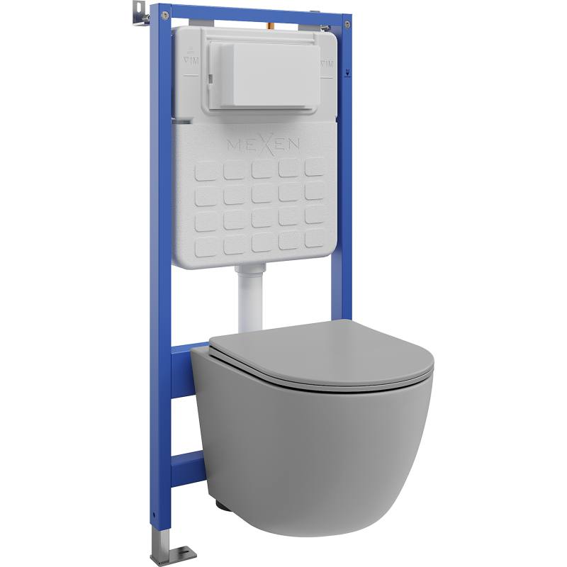 Mexen Lena paslėptas WC komplektas Tex Slim su WC dubeniu ir lėtai nusileidžiančiu dangčiu, šviesiai pilkas matinis
