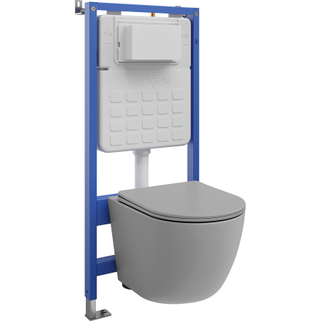 Mexen Lena paslėptas WC stelažas pneumatinis Tex Air Slim su WC tualetu ir lėtai nusileidžiančiu dangčiu, šviesiai pilka