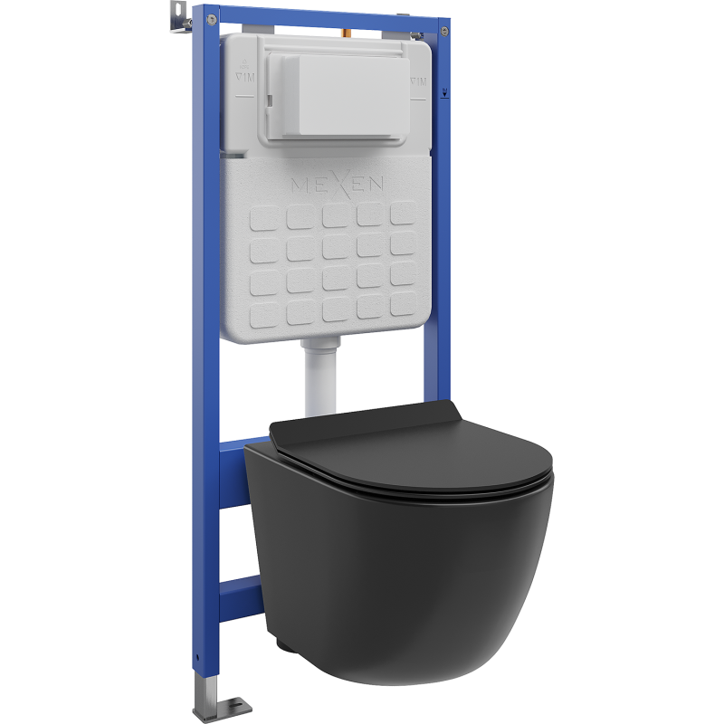 Mexen Lena paslėptinio montavimo WC komplektas, pneumatinis rėmas Tex Air Slim su WC puodu Tornado ir lėtai nusileidžiančia