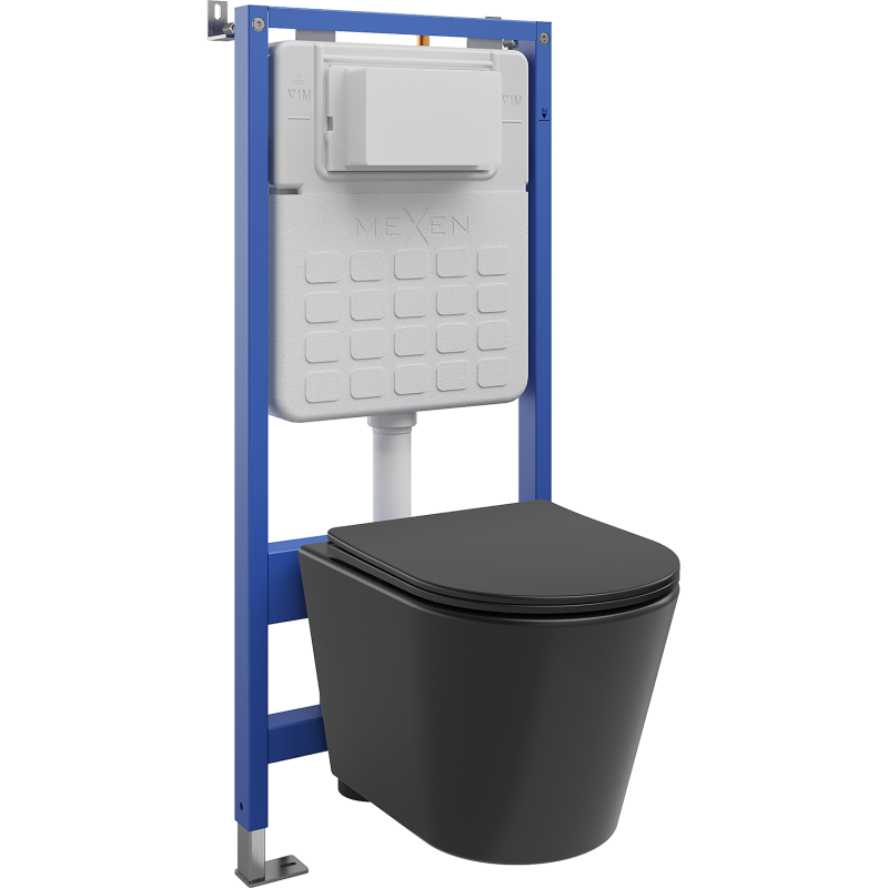 Mexen Rico potinkinis WC rinkinys su pneumatiniais laikikliais Tex Air Slim, Tornado WC dubenėlis ir lėtai nuleidžiama