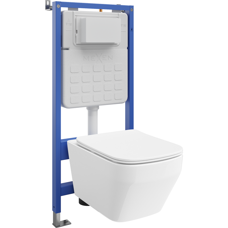 Mexen Riva potinkinis WC komplektas, pneumatinis Tex Air Slim rėmas su Tornado WC dubeniu ir lėtai uždengiančiu dangčiu,