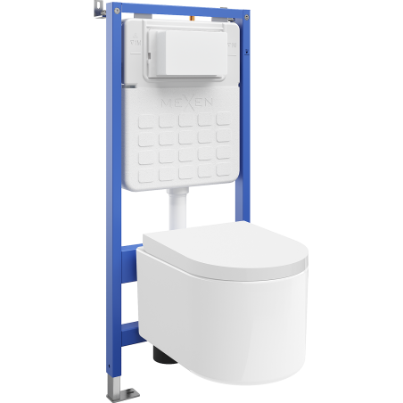 Mexen Sofia paslėptų montavimo WC komplektas su pneumatiniais rėmais Tex Air Slim su WC Tronadas ir lėtai nusileidžiančiu