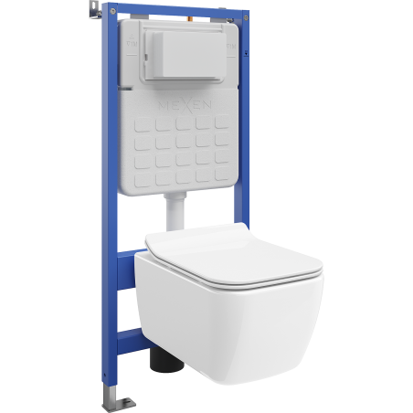 Mexen Stella WC montavimo rinkinys stelažas Tex Slim su pakabinamu unitazu ir lėtai nusileidžiančiu dangčiu, baltas
