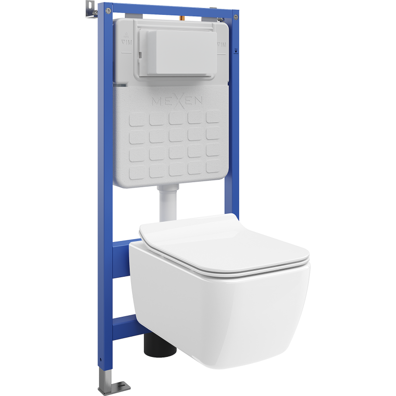 Mexen Stella WC potinkinis komplektas su pneumatiniu Tex Air Slim rėmu, WC puodu ir lėtai nulinkstančia dangteliu, baltas