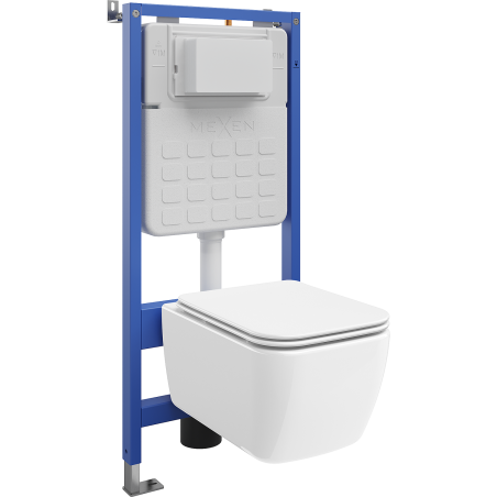 Mexen Stella paketas po tinku montuojamas WC rėmas pneumatinis Tex Air Slim su WC dubeniu ir lėtai nusileidžiančia sėdyne,
