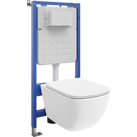 Mexen Timo paketas potinkinis WC Tex Slim rėmas su WC Tornado dubenimi ir lėtai nusileidžiančia dangčiu, baltas