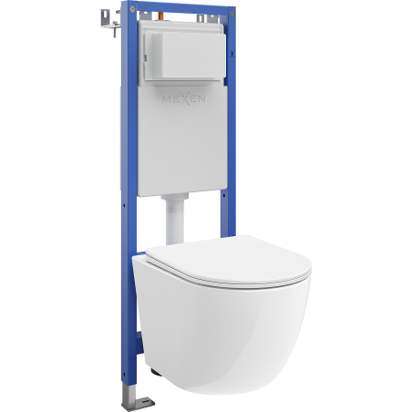 Mexen Lena WC potinkinis komplektas siauras rėmas, kampinis Tex W su WC dubeniu ir lėtai nusileidžiančiu dangčiu, baltas
