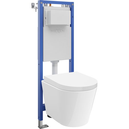 Mexen Rico paslėptas WC montavimo rinkinys siauras, kampinis Tex W su WC tornado dubeniu ir lėtai nuleidžiančia dangteliu,