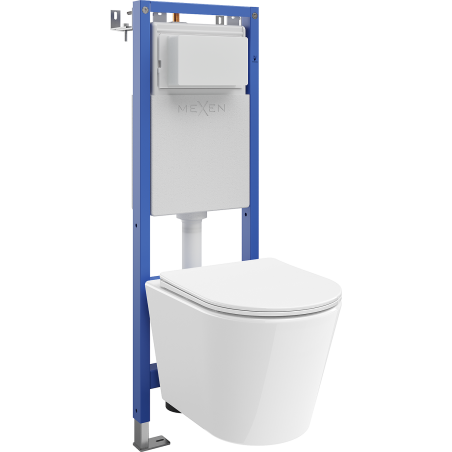 Mexen Rico potinkinis WC komplektas siauras rėmas, kampinis Tex W su WC puodu ir lėtai nusileidžiančiu dangčiu, baltas