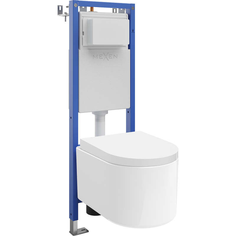 Mexen Sofia paketas potinkinis WC rėmas siauras, kampinis Tex W su WC dubeniu ir lėtai nusileidžiančiu dangčiu, baltas