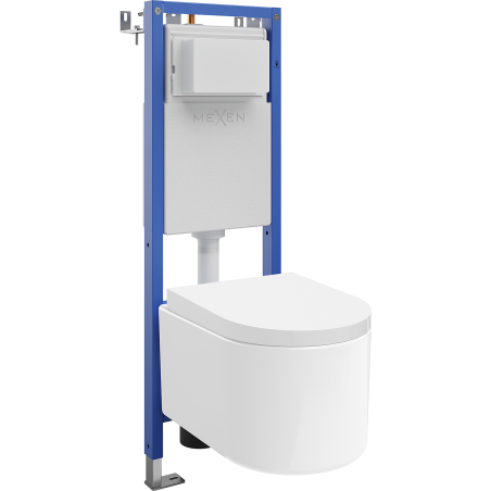 Mexen Sofia paketas potinkinis WC rėmas siauras, kampinis Tex W su WC dubeniu ir lėtai nusileidžiančiu dangčiu, baltas