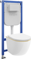 Mexen Lena paslėptas WC rėmo Tex E komplektas su WC puodu ir lėtai krentančiu dangčiu, baltas/auksinis - 610930224005