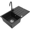 Mexen Bruno vienos kameros granitinė plautuvė su nuvarvėjimo vieta ir virtuviniu maišytuvu Telma, juoda/sidabrinė