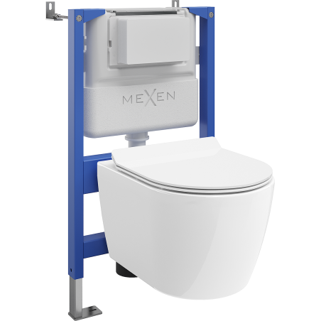 Mexen Carmen paslėptas WC komplektas su oro sistema Tex Air XS-F su WC duše ir lėtai nusileidžiančiu dangčiu, baltas