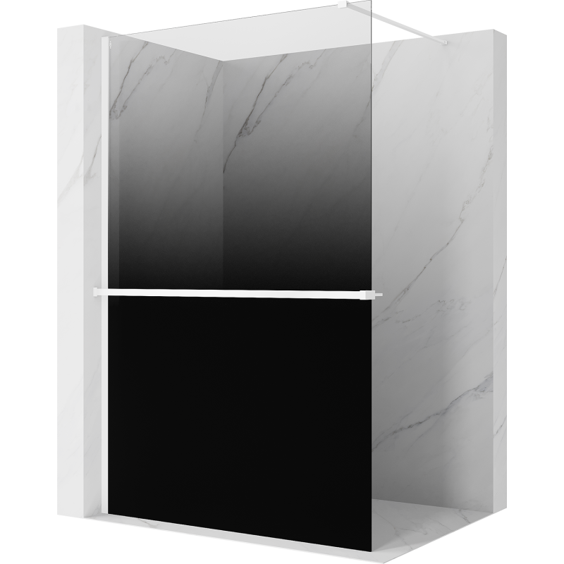 Mexen Kioto+ dušo kabinos pertvara su lentyna Walk-in 150 x 200 cm, ombre juoda 8 mm, balta - 800-150-121-20-76