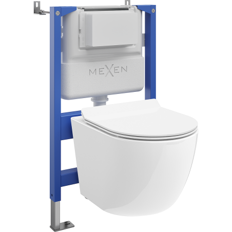 Mexen Lena WC potinkinis komplektas su Tex Air XS-F pneumatiniu rėmu, WC puodu ir lėtai nusileidžiančia dangteliu, baltas