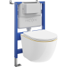 Mexen Lena paslėptas WC rėmas pneumatinis Tex Air XS-F su WC dubeniu ir tyliai nusileidžiančia sėdyne, baltas/auksinis
