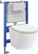 Mexen Lena paslėptas WC rėmas pneumatinis Tex Air XS-F su WC dubeniu ir tyliai nusileidžiančia sėdyne, baltas/auksinis