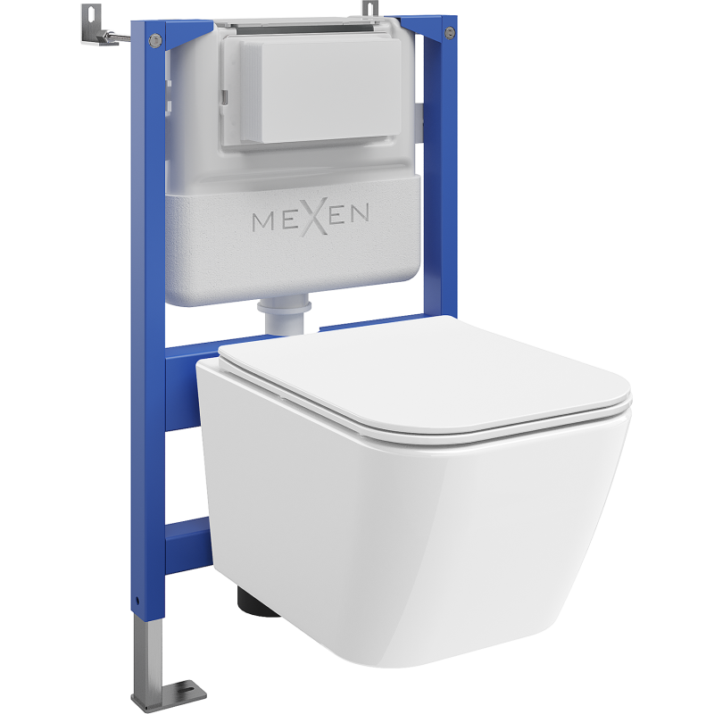 Mexen Madox povandeninis WC rėmo komplektas pneumatic Tex Air XS-F su WC misku ir lėtai užsidarančiu dangčiu, baltas