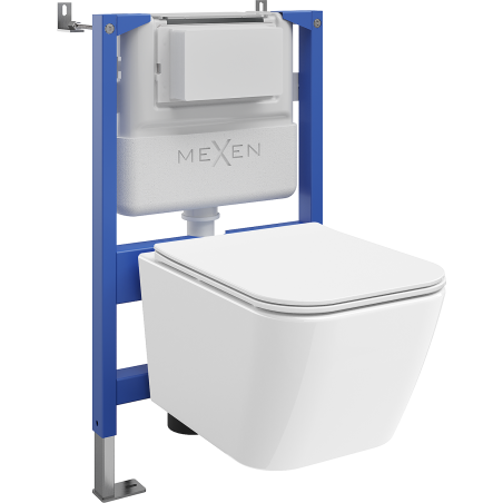 Mexen Madox povandeninis WC rėmo komplektas pneumatic Tex Air XS-F su WC misku ir lėtai užsidarančiu dangčiu, baltas
