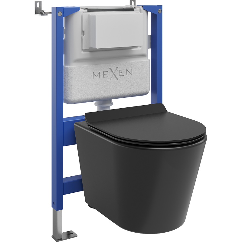 Mexen Rico paslėptas WC komplektas pneumatinis Tex Air XS-F su WC dubeniu ir lėtai nusileidžiančiu dangčiu, juodas matinis
