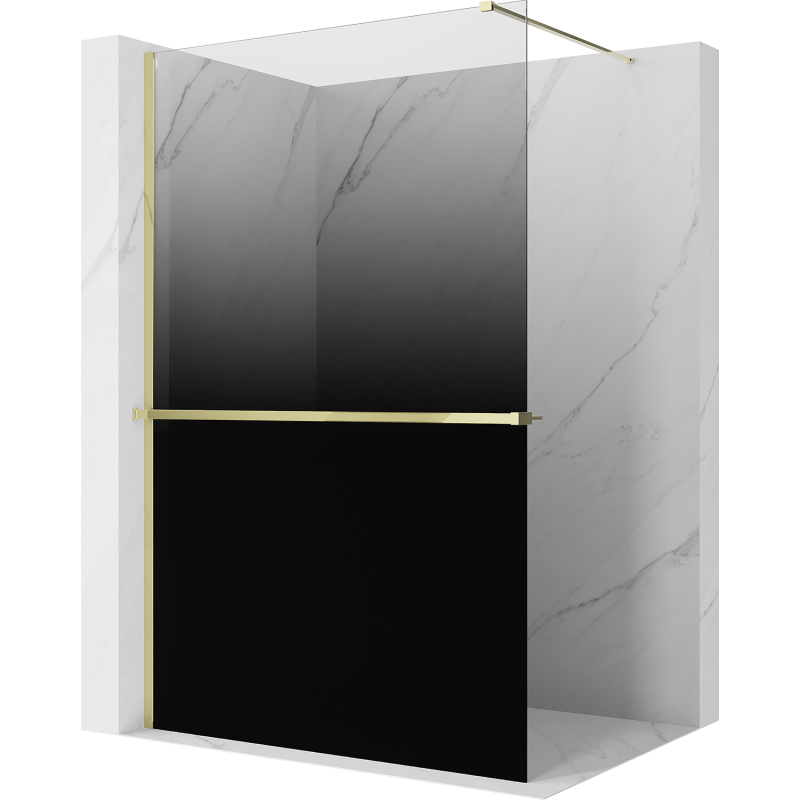 Mexen Kioto+ dušo pertvara su lentyna Walk-in 150 x 200 cm, ombre juoda 8 mm, auksinė - 800-150-121-50-76