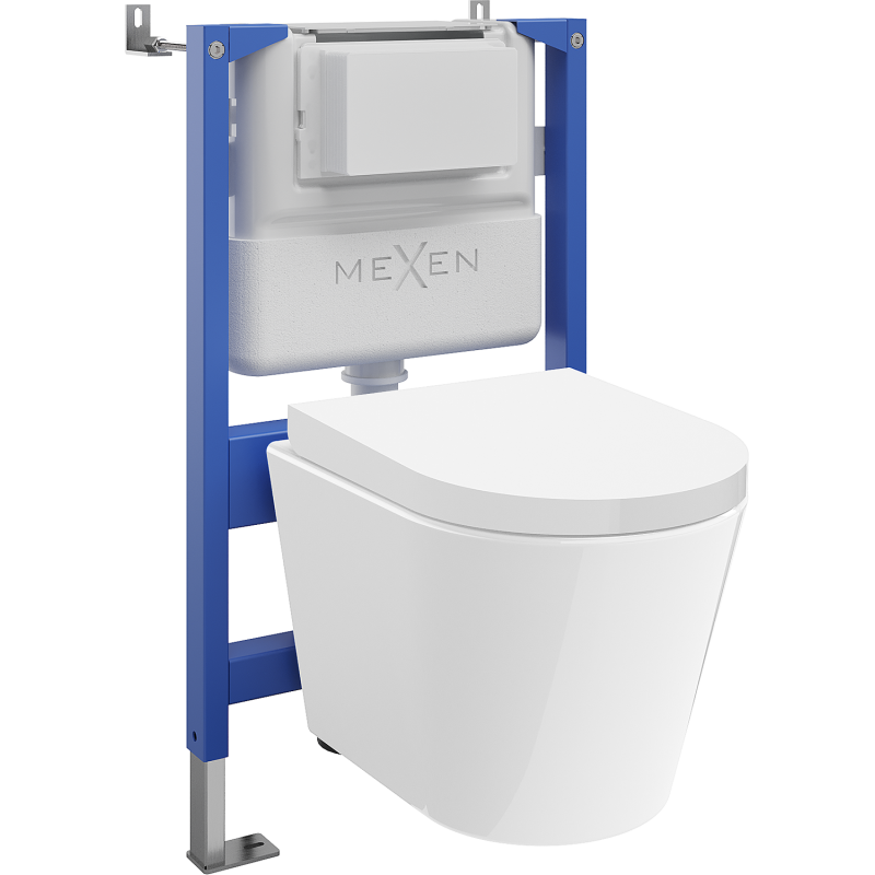 Mexen Rico paslėptas WC komplektas su pneumatiniu rėmu Tex Air XS-F, WC klozetas ir lėtai nusileidžiantis dangtelis, baltas