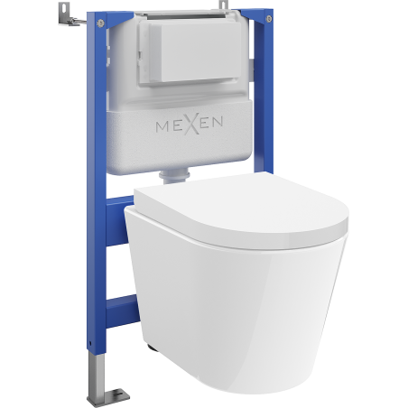 Mexen Rico paslėptas WC komplektas su pneumatiniu rėmu Tex Air XS-F, WC klozetas ir lėtai nusileidžiantis dangtelis, baltas