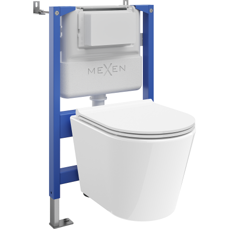 Mexen Rico Povandeninis WC rinkinys su pneumatiniu rėmu Tex Air XS-F, su WC puodu ir lėtaeige dangčiu, baltas - 610830720300A