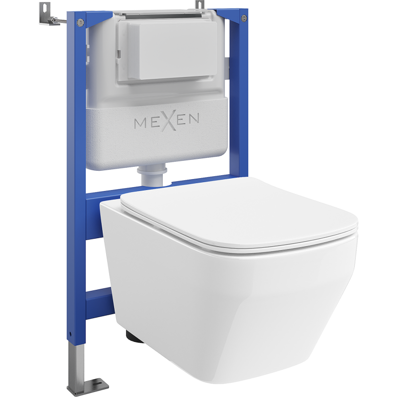 Mexen Riva paslėptas WC komplektas su pneumatiniais rėmais Tex Air XS-F su WC tualetu Tornado ir lėtai krentančiu dangčiu,