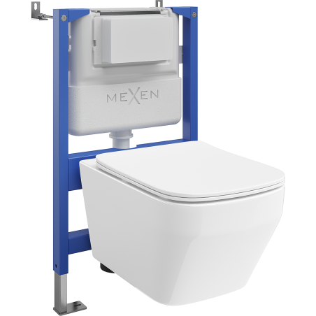 Mexen Riva paslėptas WC komplektas su pneumatiniais rėmais Tex Air XS-F su WC tualetu Tornado ir lėtai krentančiu dangčiu,