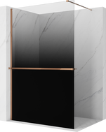 Mexen Kioto+ Dušo sienelė su Walk-in lentyna 120 x 200 cm, ombre juoda 8 mm, rožinis auksas - 800-120-121-60-76