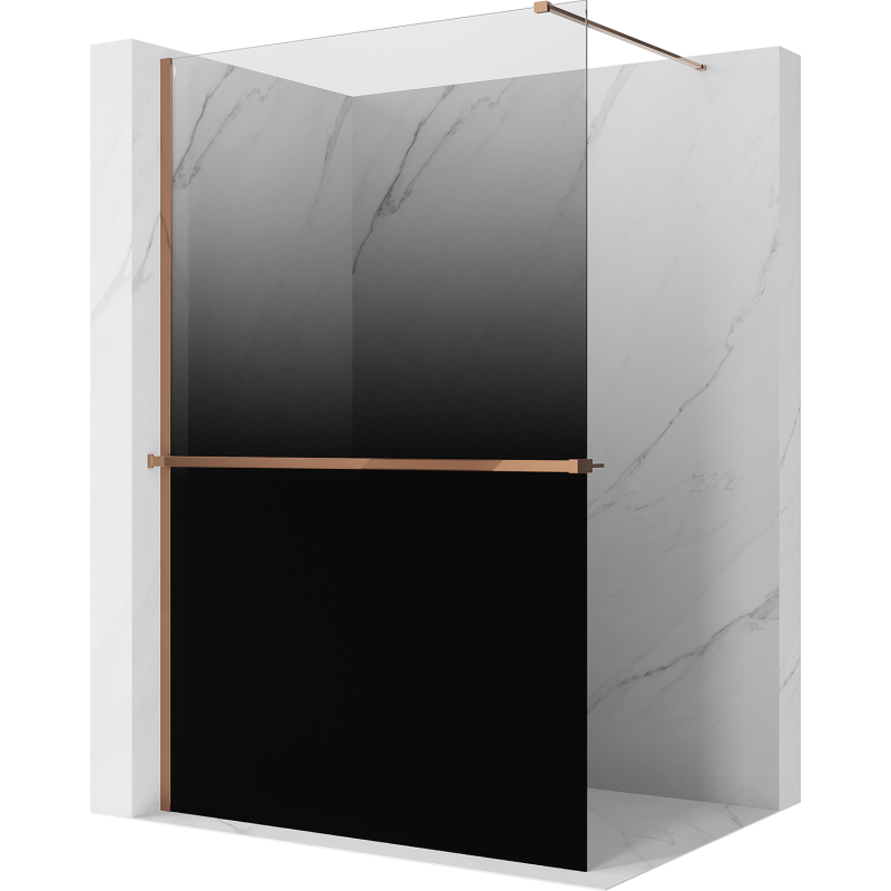 Mexen Kioto+ dušo sienelė su lentyna Walk-in 130 x 200 cm, ombre juoda 8 mm, rožinis auksas - 800-130-121-60-76