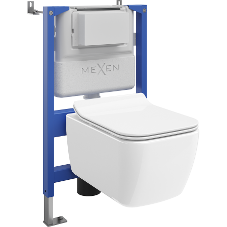 Mexen Stella WC paslėptas tvirtinimo rinkinys su Tex Air XS-F pneumatiniu rėmeliu, tualeto dubeniu ir lėtai užsidarančiu