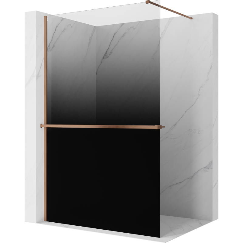 Mexen Kioto+ dušo sienelė su lentyna Walk-in 130 x 200 cm, ombre juoda 8 mm, šlifuota varis - 800-130-121-65-76