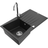 Mexen Cesar 1-jų dalių granitinė plautuvė su drenažu ir virtuviniu maišytuvu Telma, juoda/sidabrinė - 6514-73-670200-00