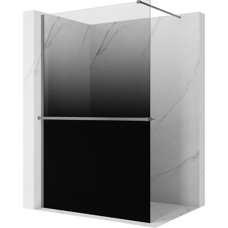 Mexen Kioto+ dušas siena su lentyna Walk-in 100 x 200 cm, ombre juoda 8 mm, gun metal - 800-100-121-95-76