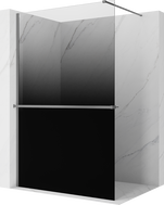 Mexen Kioto+ dušo pertvara su lentynėle Walk-in 120 x 200 cm, ombre juoda 8 mm, gun metal - 800-120-121-95-76