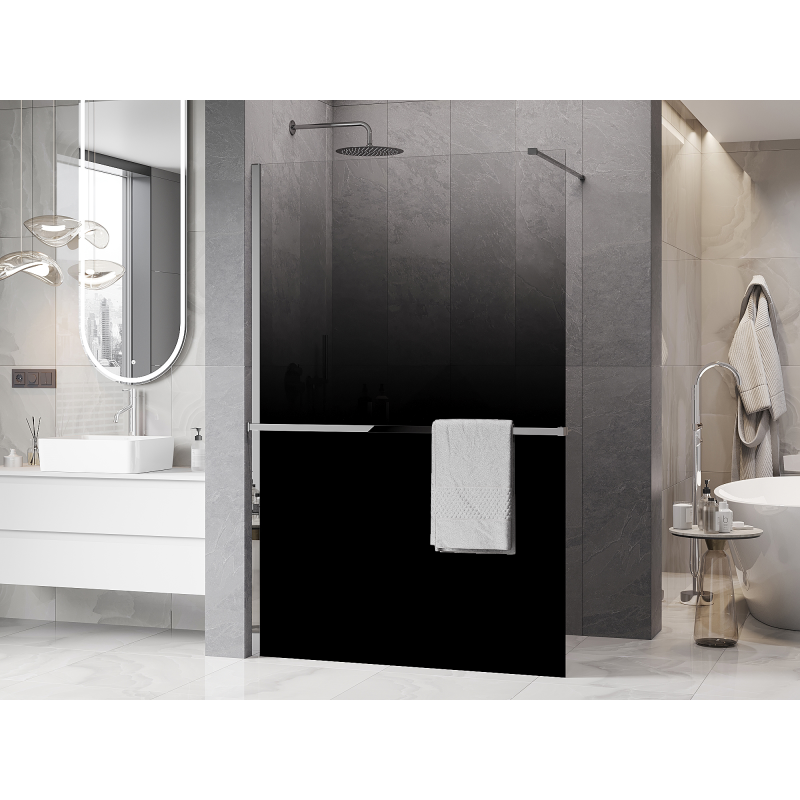 Mexen Kioto+ Dušo sienelė su lentyna Walk-in 80 x 200 cm, ombre juoda 8 mm, chromas - 800-080-121-01-76