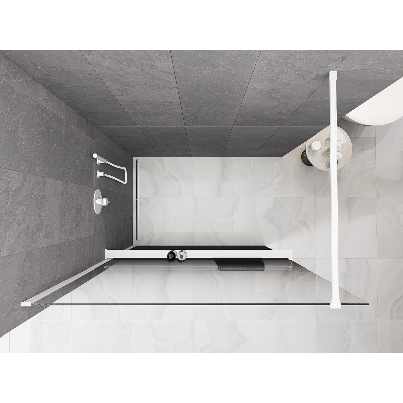 Mexen Kioto+ Dušo sienelė su lentyna Walk-in 80 x 200 cm, ombre juoda 8 mm, balta - 800-080-121-20-76