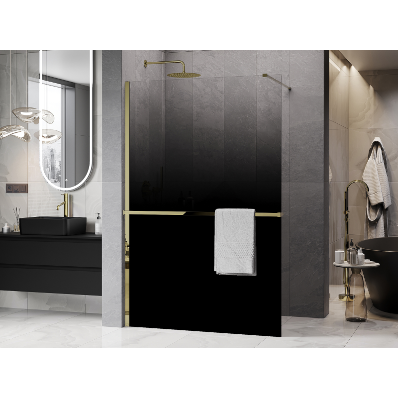 Mexen Kioto+ dušo siena su lentyna Walk-in 80 x 200 cm, ombre juoda 8 mm, auksinė - 800-080-121-50-76